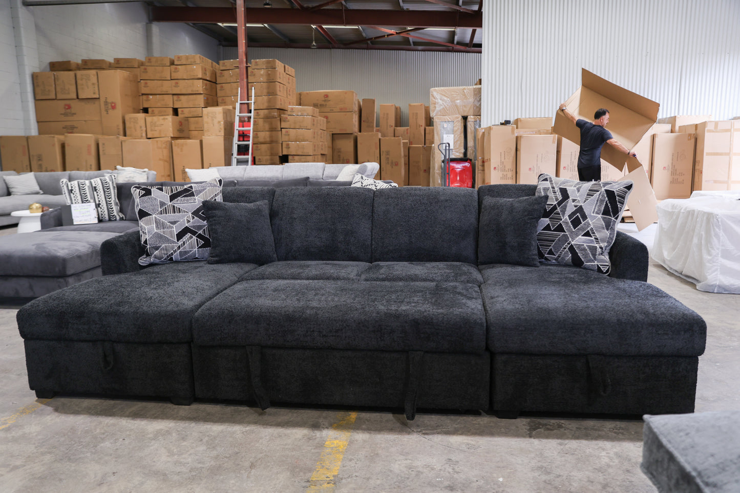 Oasis Boucle Double Chaise Lounge with Sofa Bed & Storage
