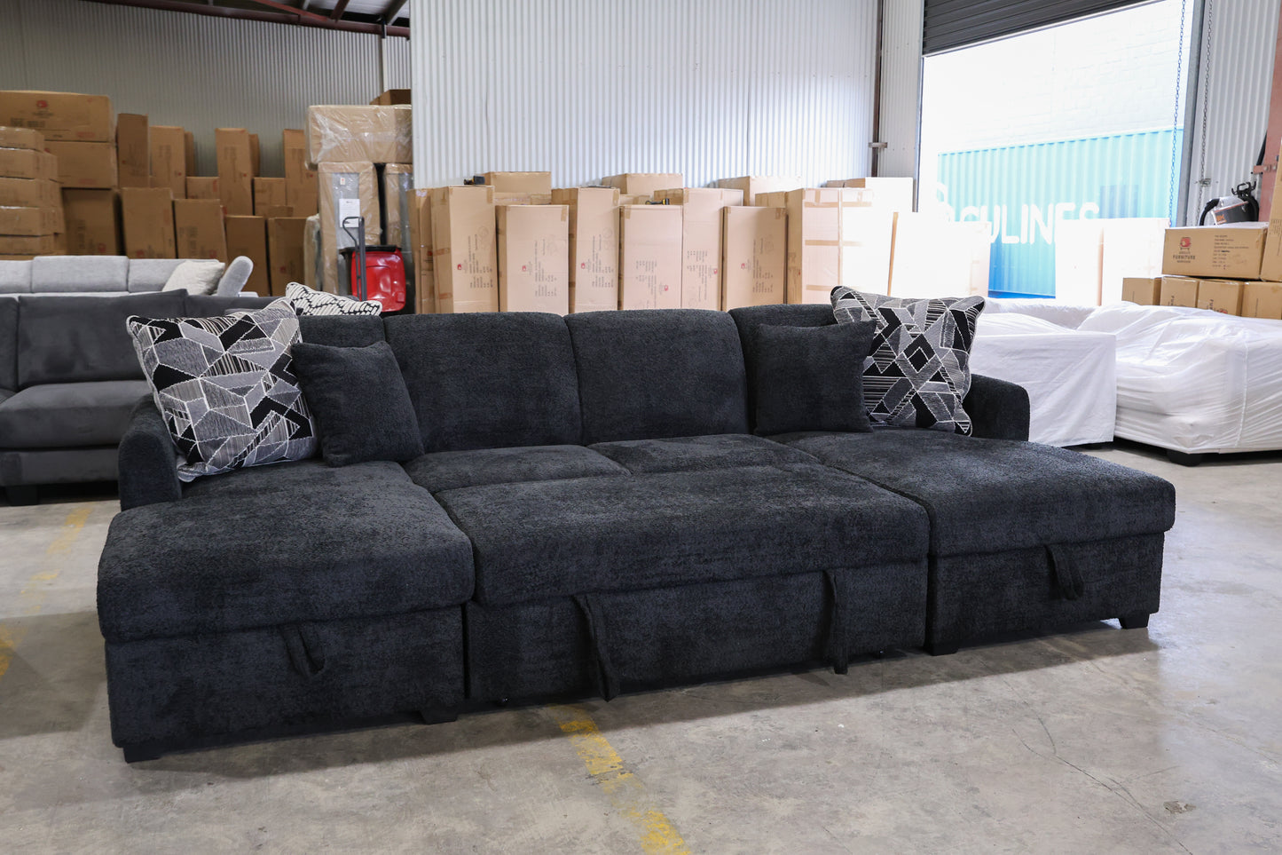 Oasis Boucle Double Chaise Lounge with Sofa Bed & Storage