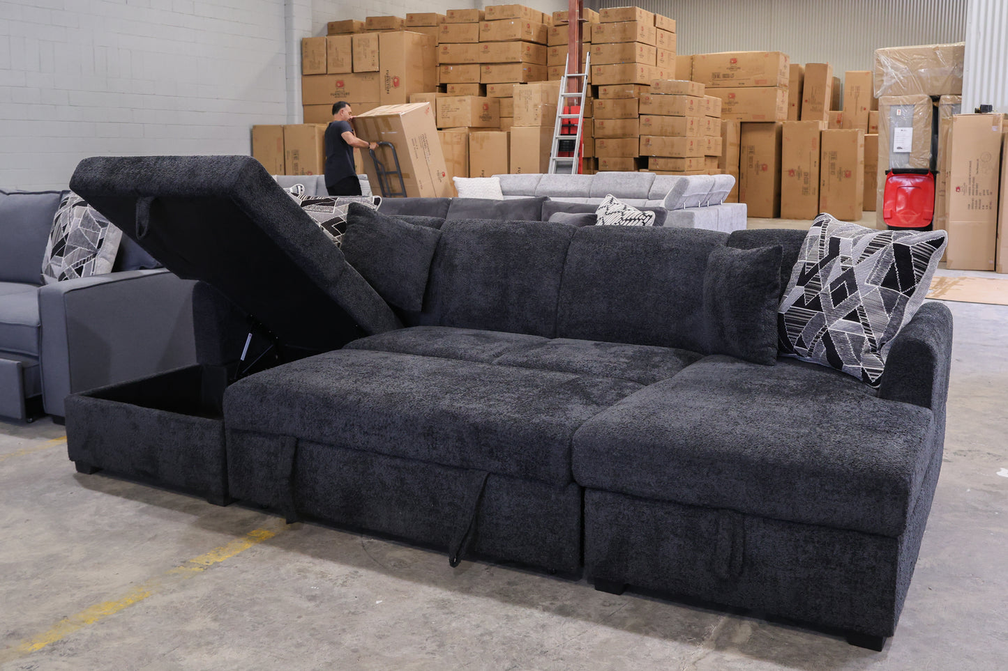 Oasis Boucle Double Chaise Lounge with Sofa Bed & Storage