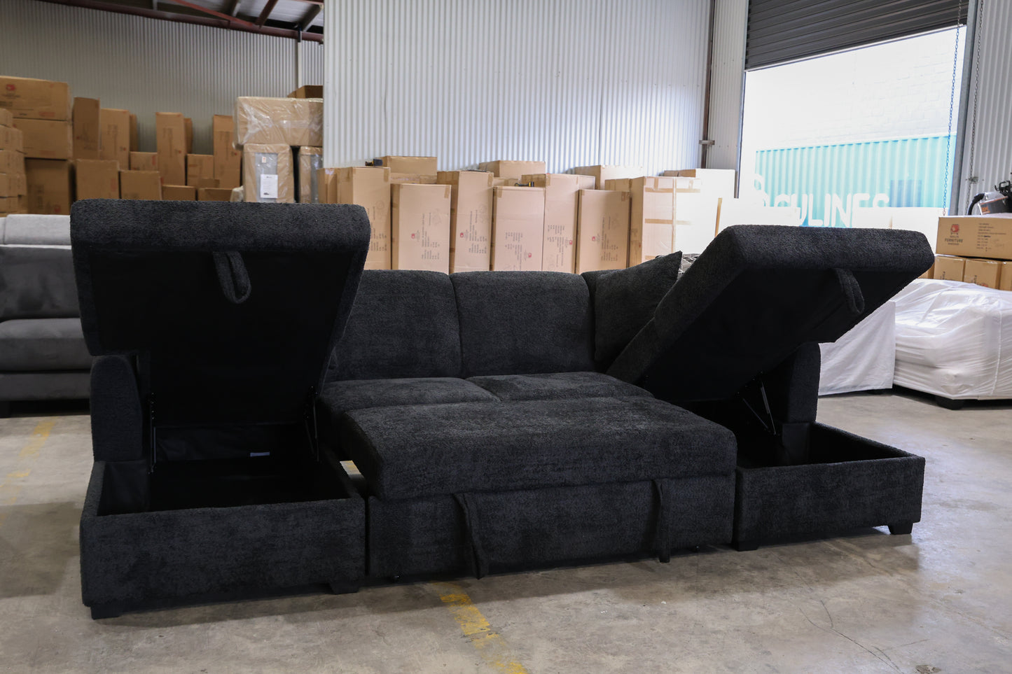 Oasis Boucle Double Chaise Lounge with Sofa Bed & Storage