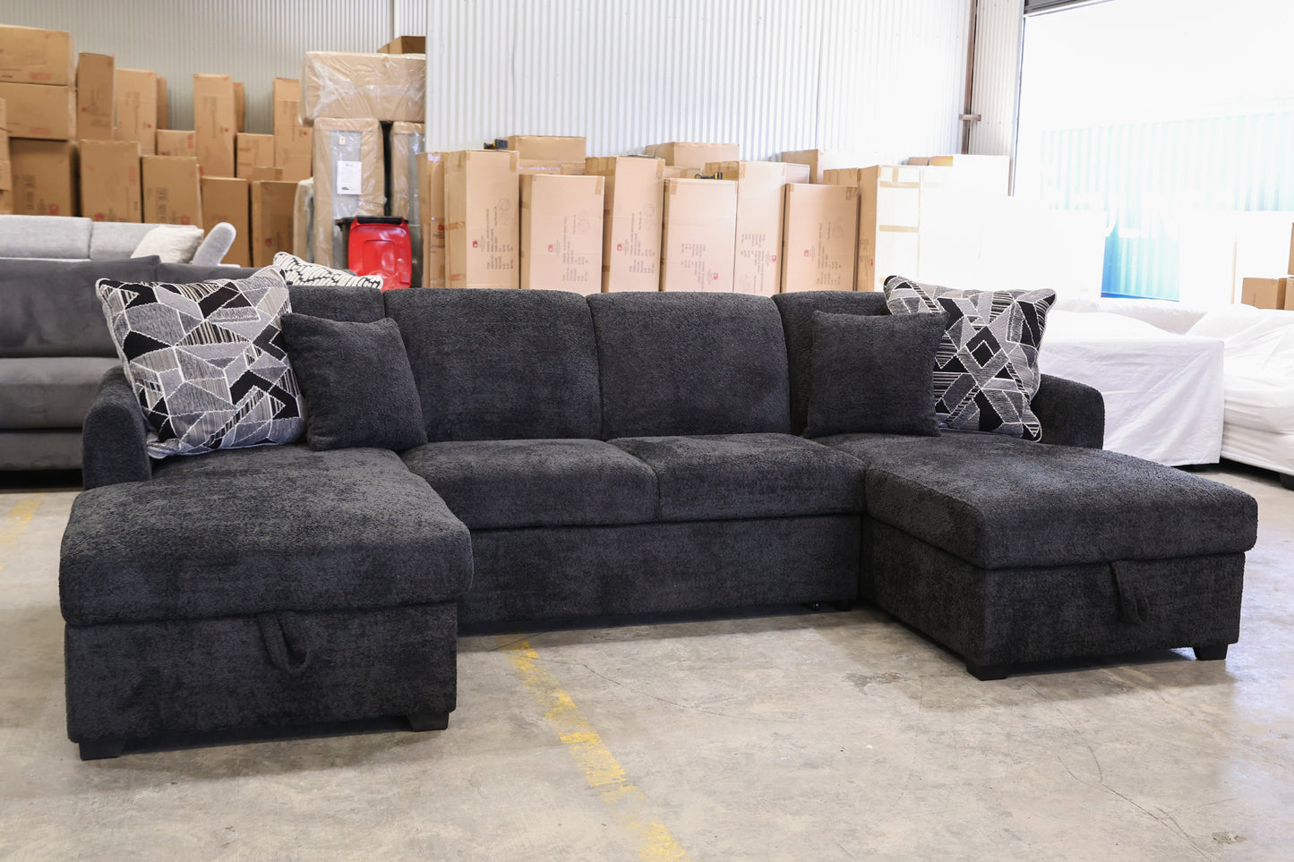 Oasis Boucle Double Chaise Lounge with Sofa Bed & Storage