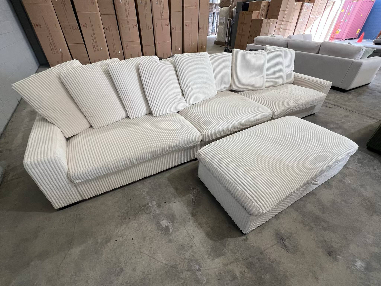 Jansen Corduroy Oversized 3 Seater with Storage Ottoman - Beige