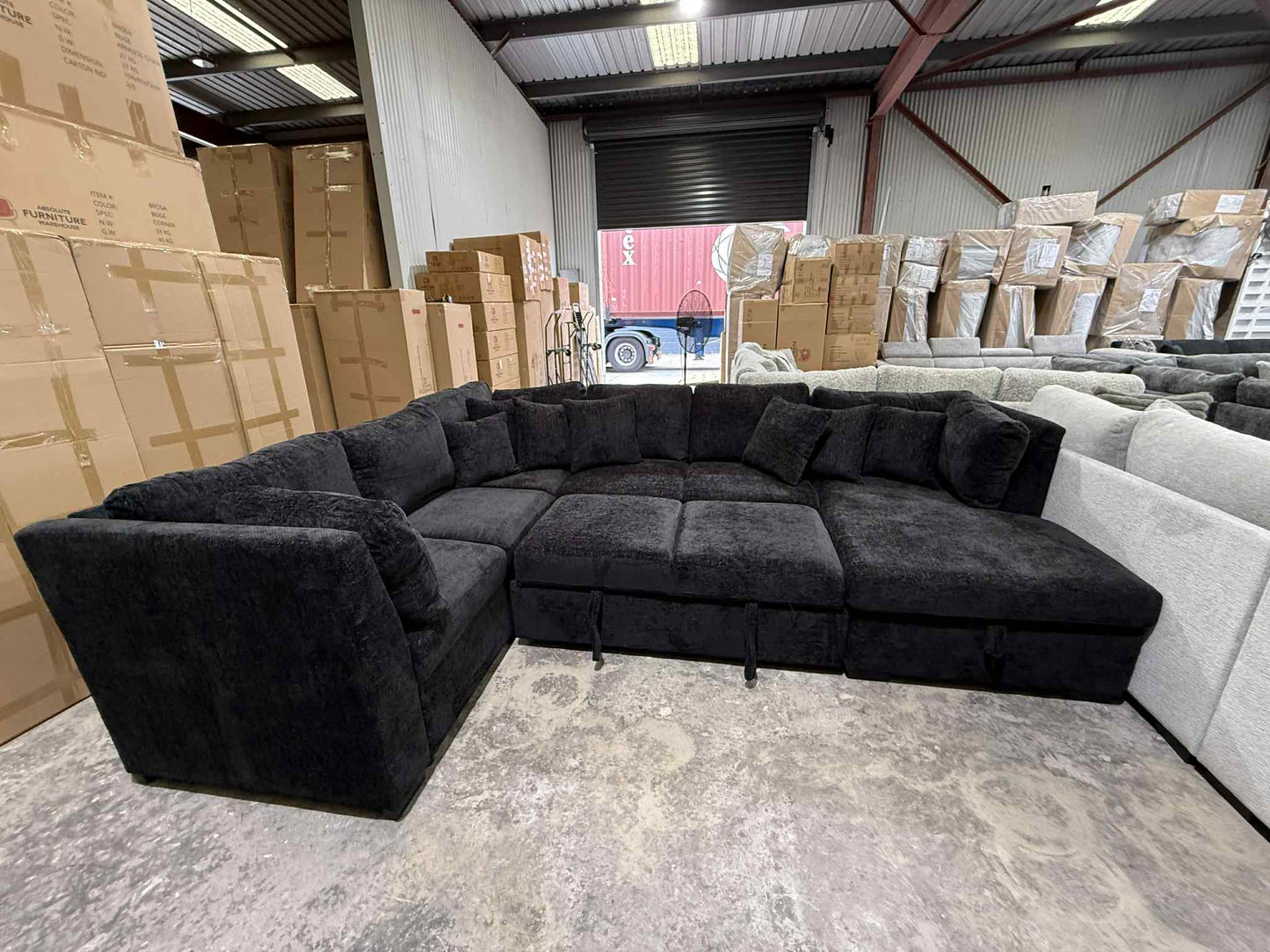 Mercy U Shape Lounge with Sofa Bed & Storage - Black