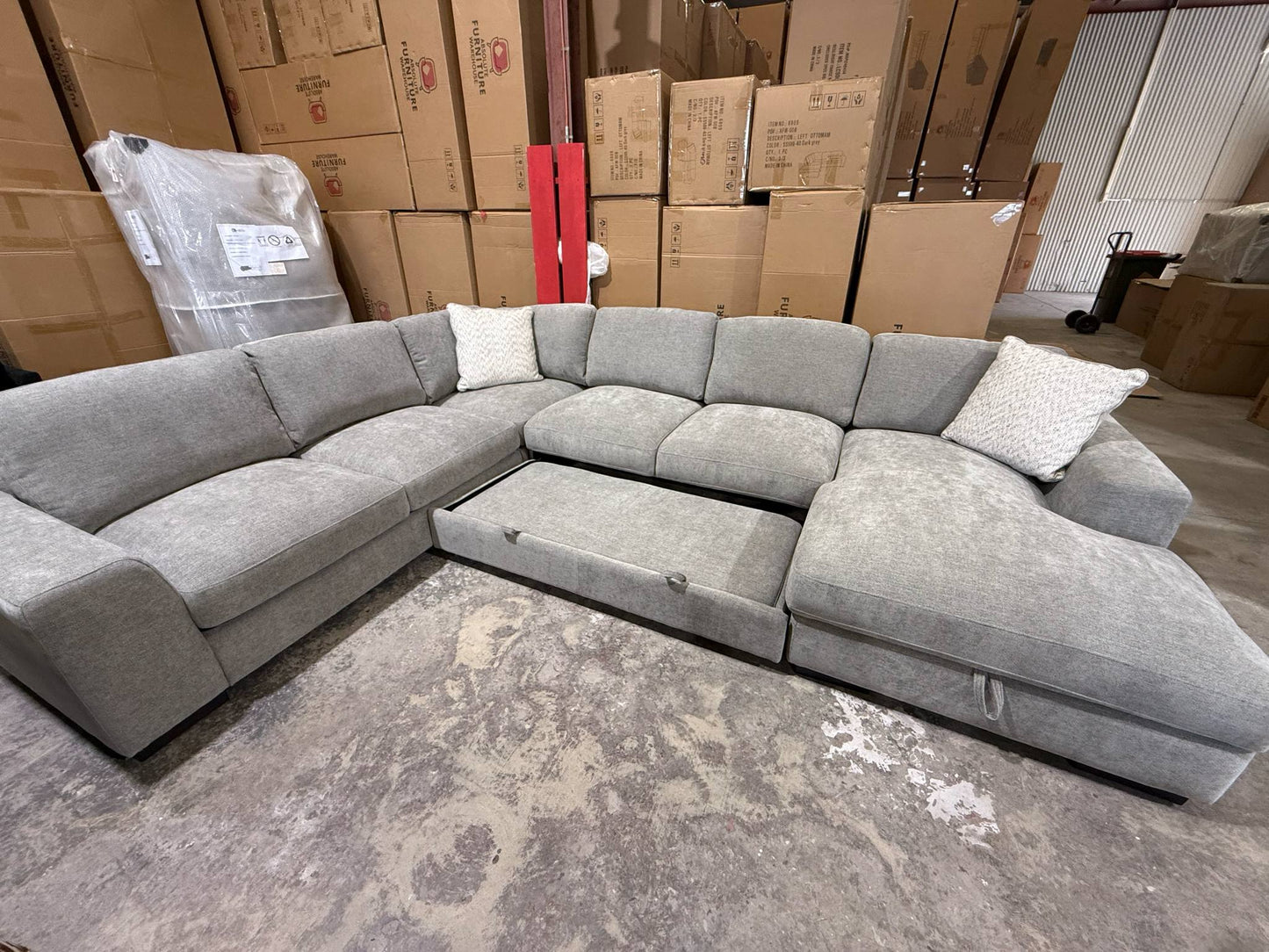 Juliet Plush U Shape Lounge with Sofa Bed & Storage