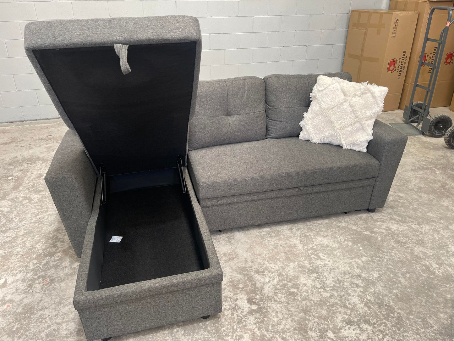 Devlin 3 Seater Sofa Bed – Reversible Chaise & Storage - Dark Grey
