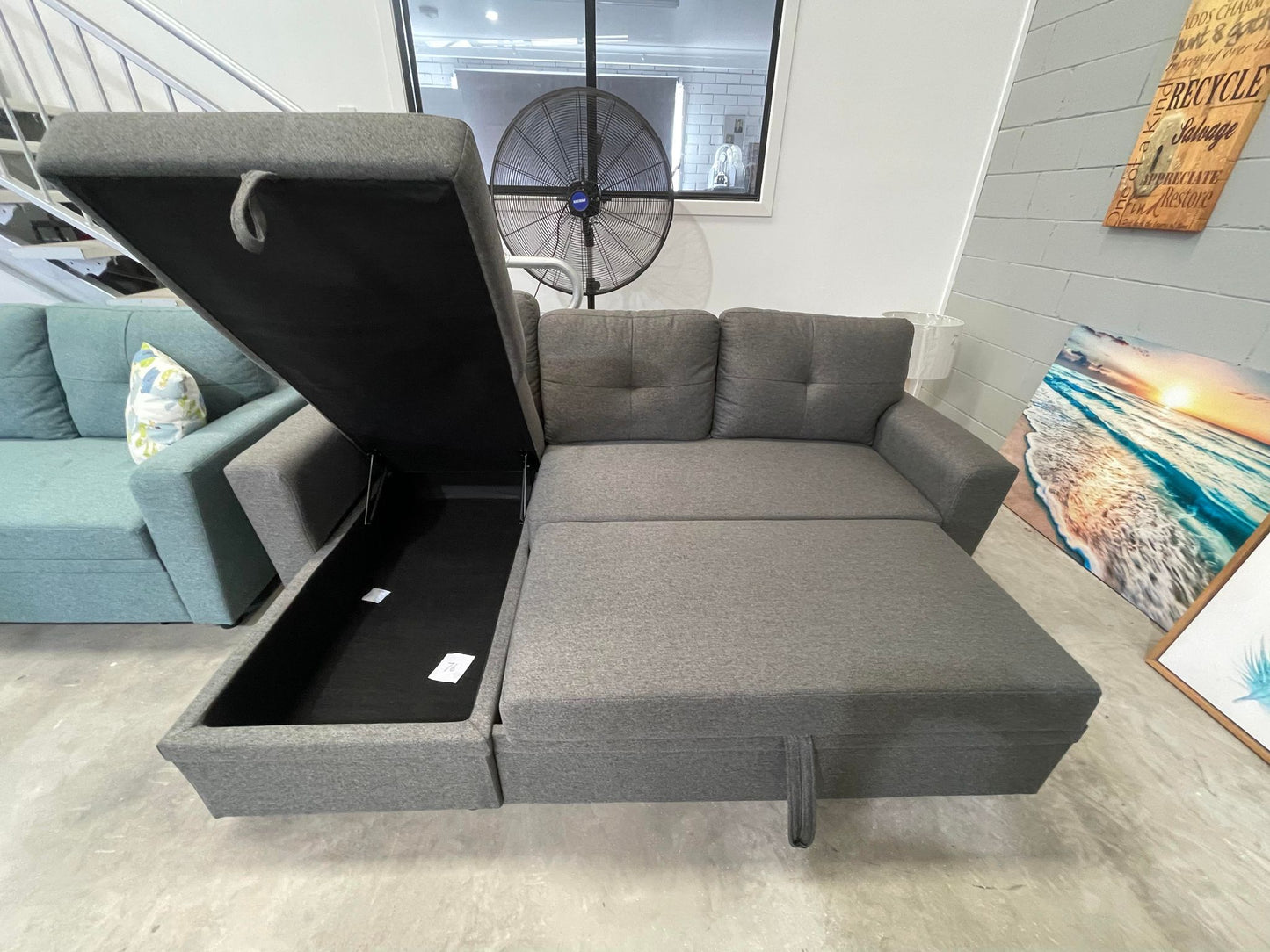 Devlin 3 Seater Sofa Bed – Reversible Chaise & Storage - Dark Grey