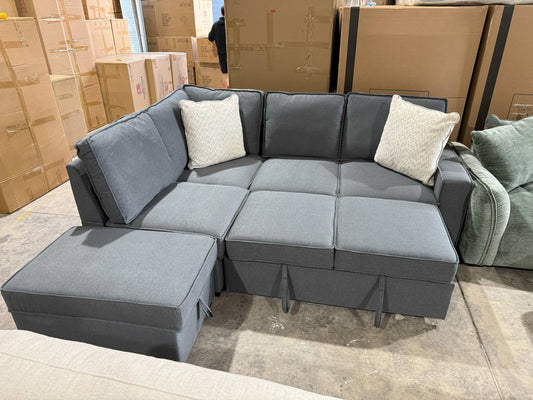 Darcy Pull-Out Sofa Bed – with Ottoman & Storage - Dark Grey