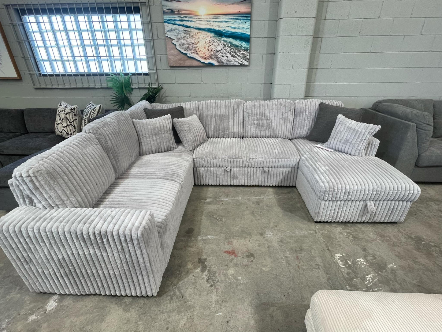 Bear U Shaped Lounge with Sofa Bed & Storage - Grey