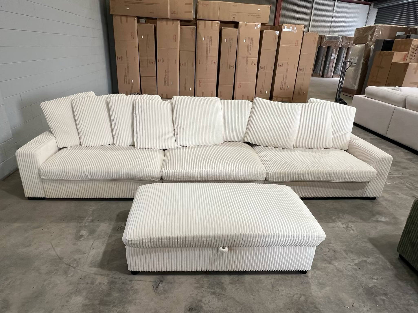 Jansen Corduroy Oversized 3 Seater with Storage Ottoman - Beige
