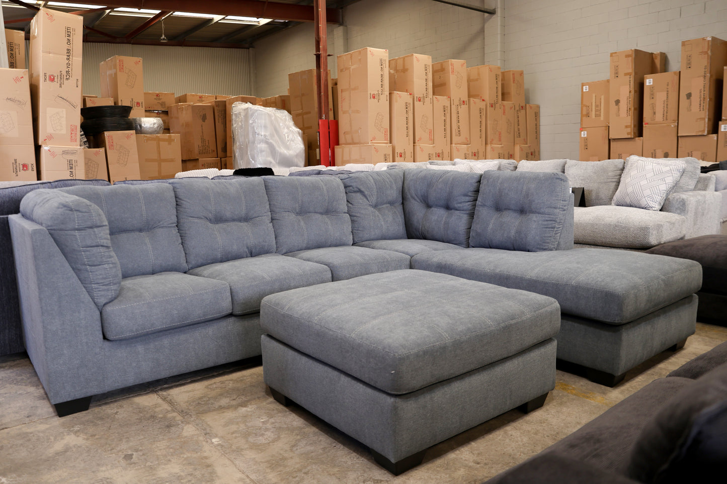 Marlee L-Shaped Lounge with Oversized Ottoman - Grey