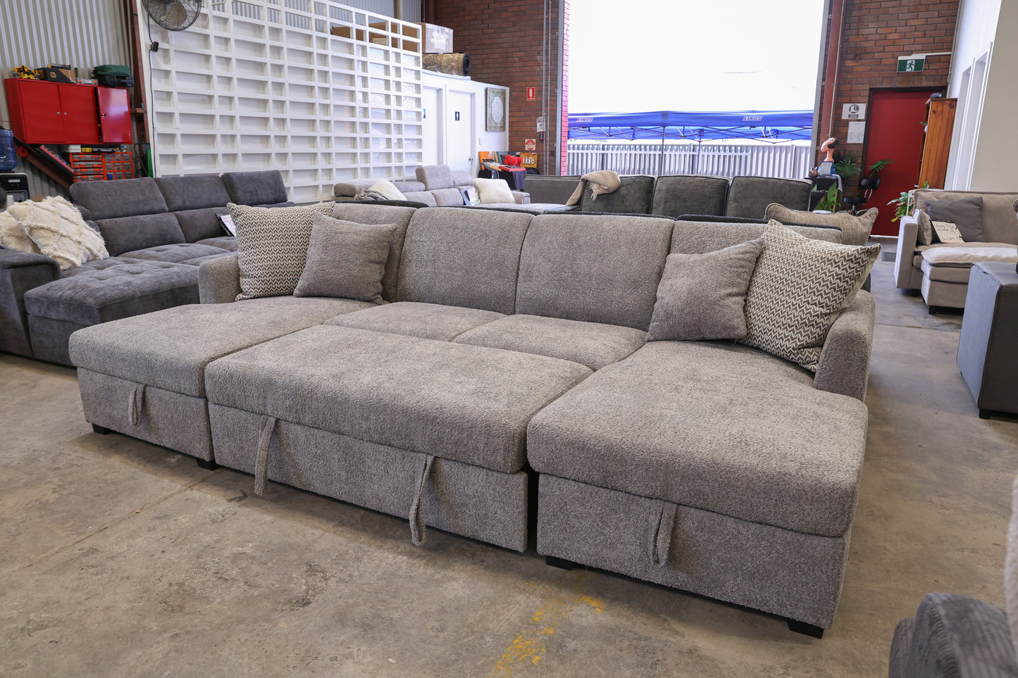Oasis Boucle Double Chaise Lounge with Sofa Bed & Storage - Grey