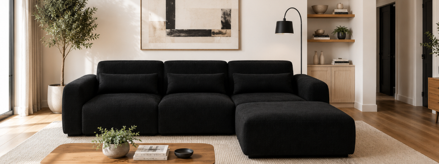 Kaya Black 3 Seater with Ottoman