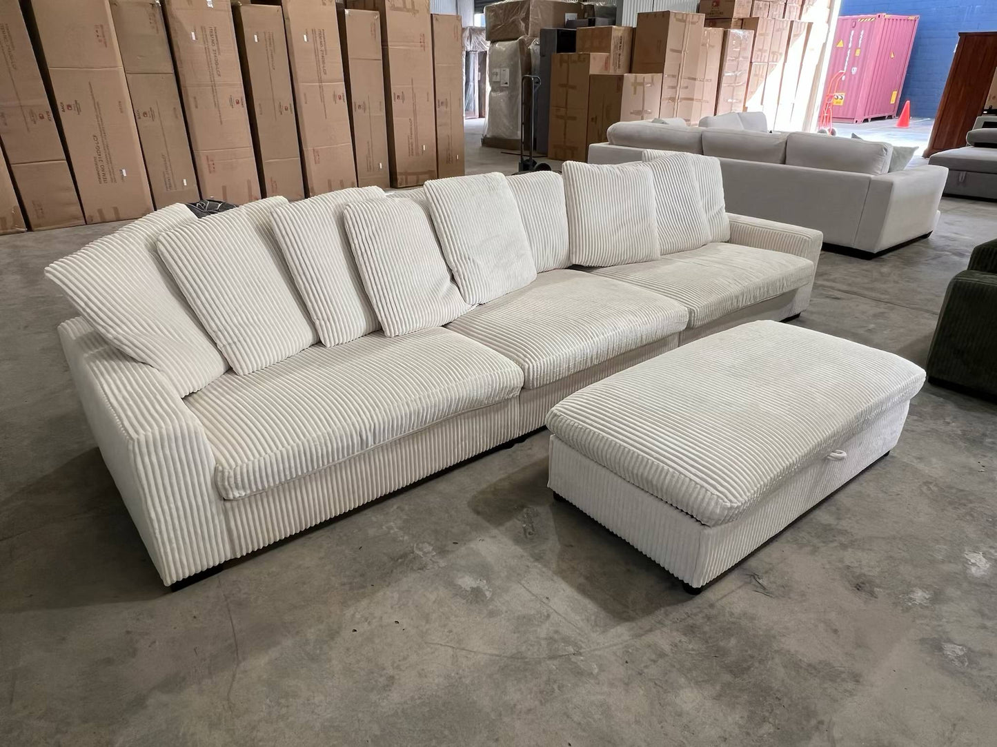 Jansen Corduroy Oversized 3 Seater with Storage Ottoman - Beige