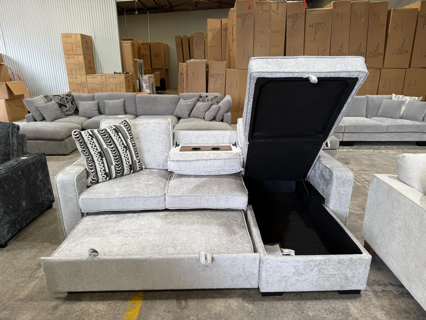 Hansen Reversible Sofa Bed With USB Port, Tray With Cup Holders - LG