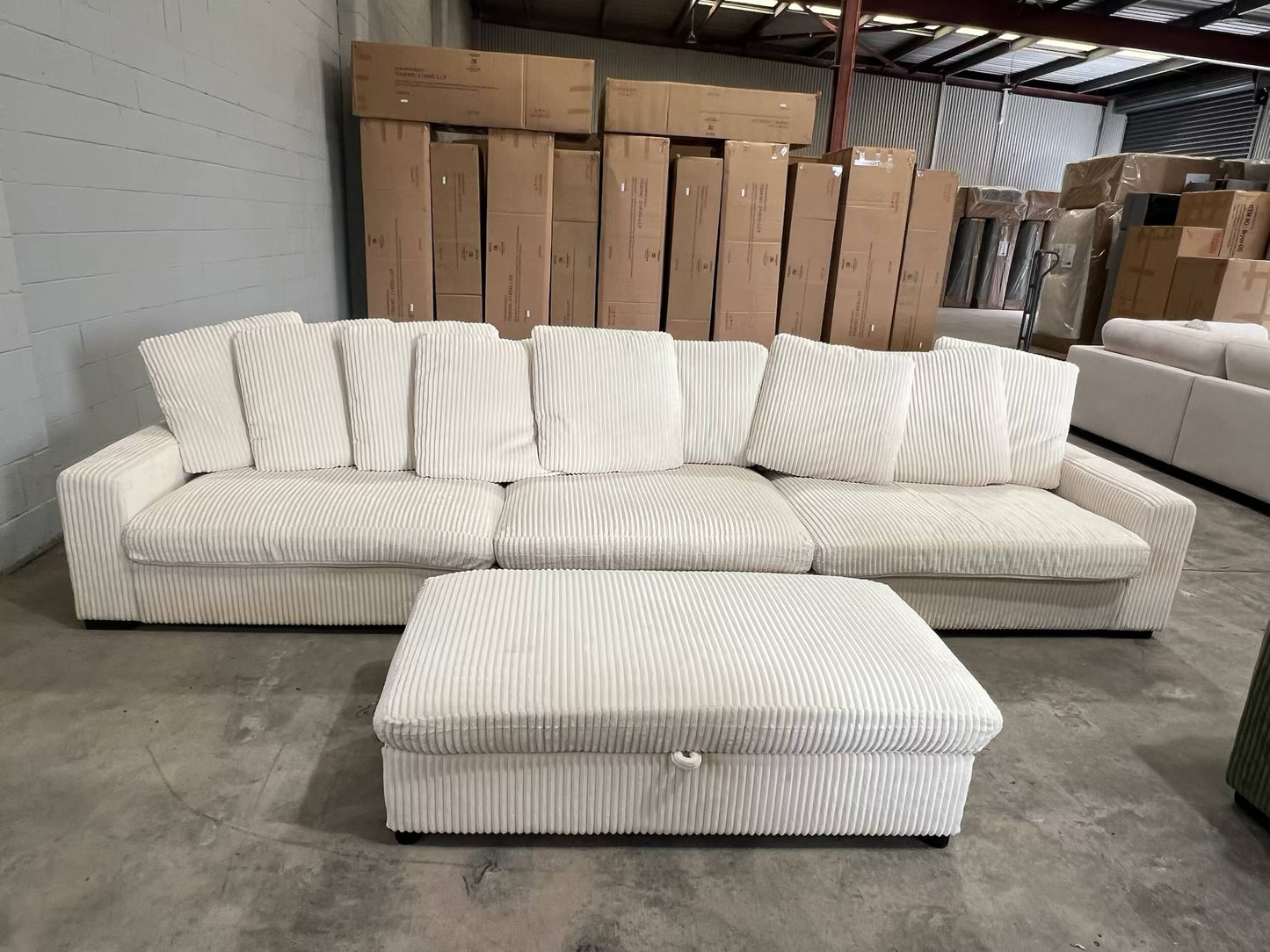 Jansen Corduroy Oversized 3 Seater with Storage Ottoman - Beige