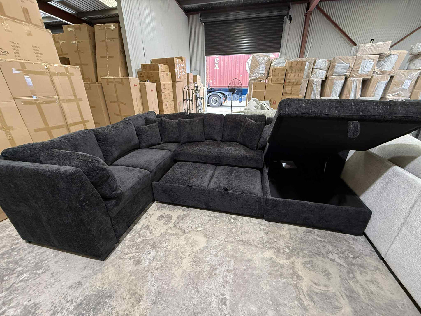Mercy U Shape Lounge with Sofa Bed & Storage - Black