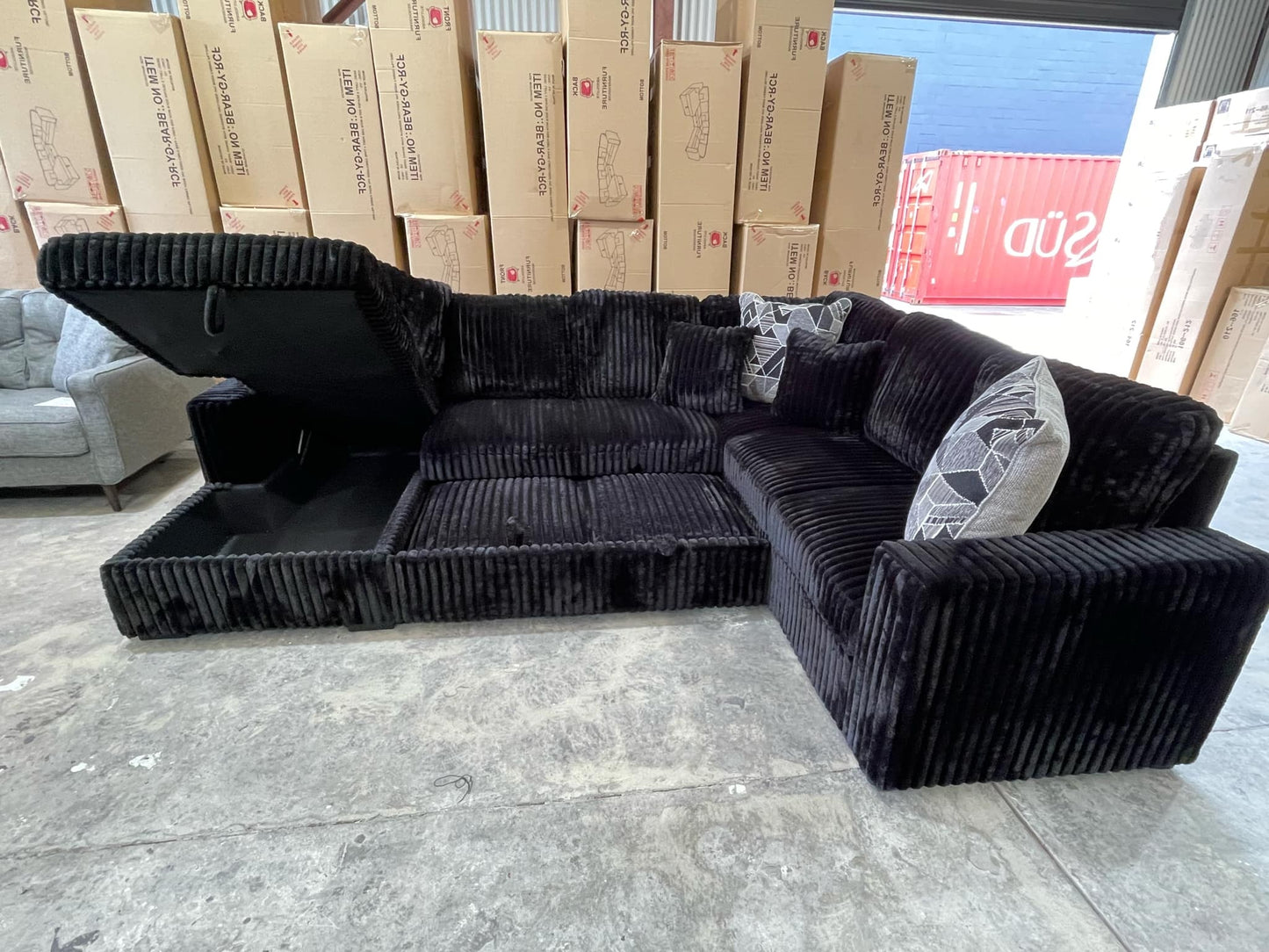 Bear U Shaped Lounge with Sofa Bed & Storage - LHF