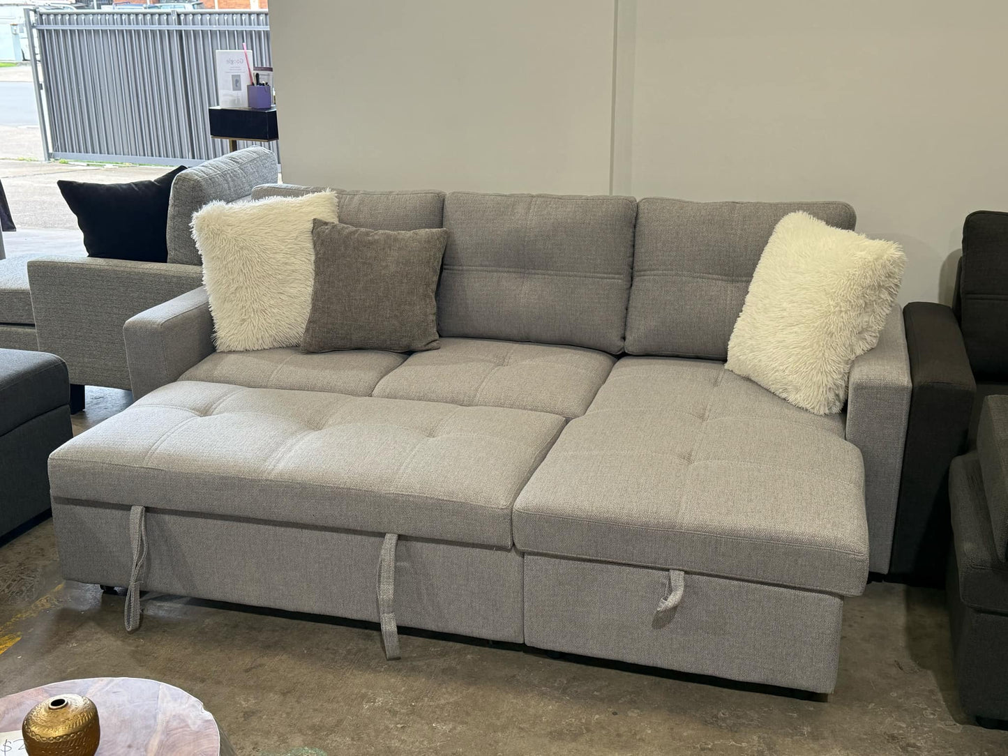 Devlin 3 Seater Sofa Bed – Reversible Chaise & Storage - Light Grey