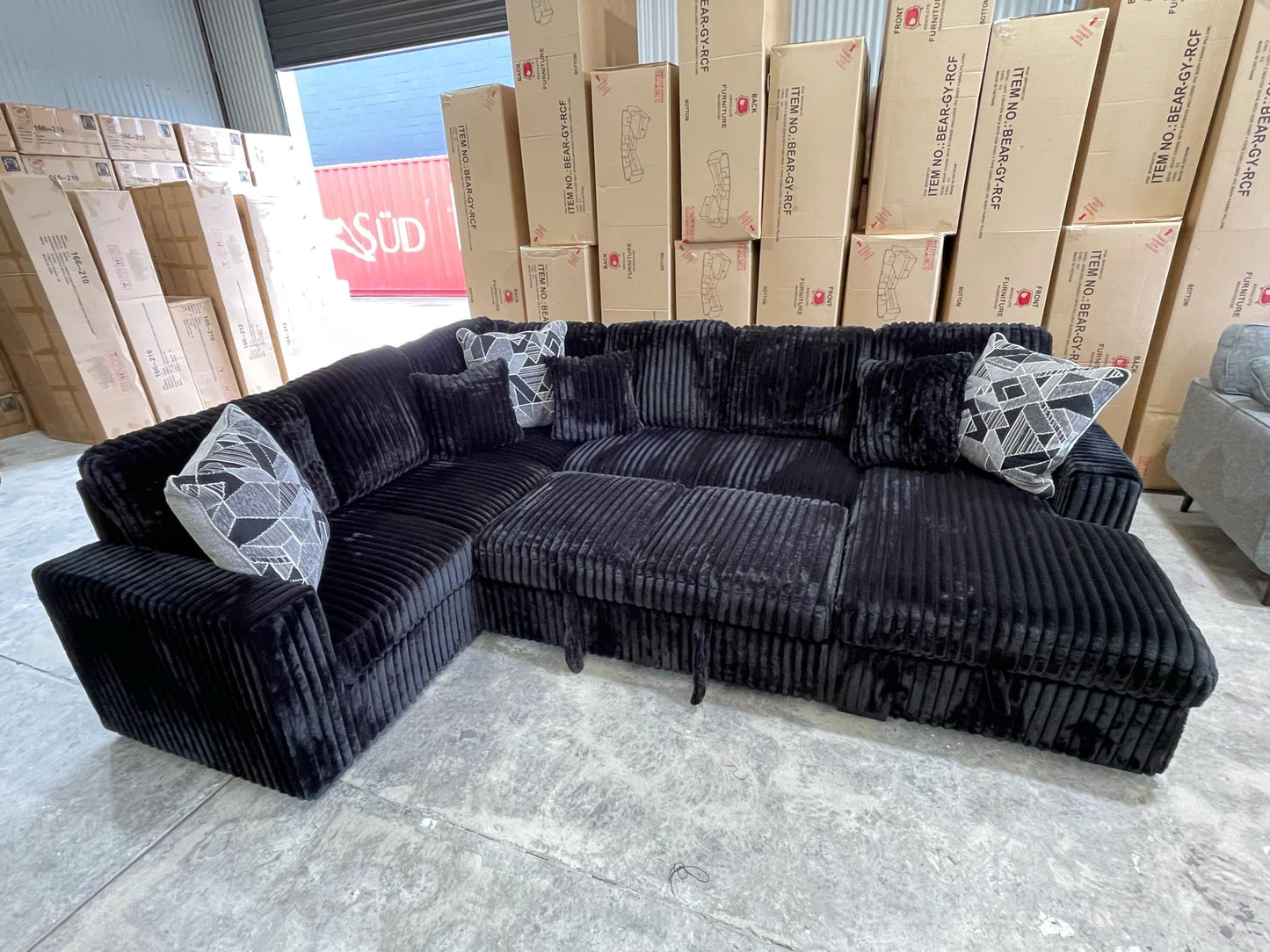 Bear U Shaped Lounge with Sofa Bed & Storage - RHF