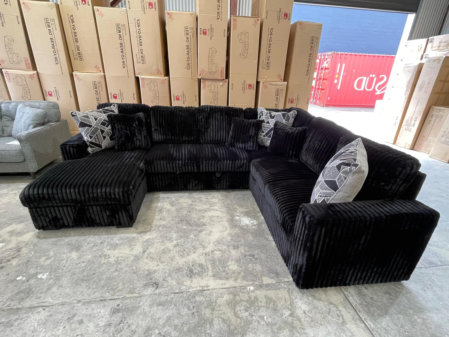 Bear U Shaped Lounge with Sofa Bed & Storage - LHF