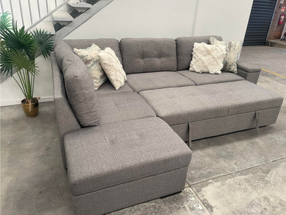 L Shape Lounge with Sofa Bed, Storage & Ottoman
