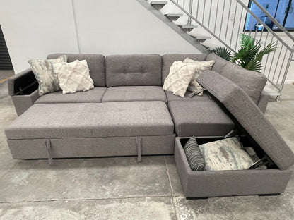 Zullo L Shape Lounge with Sofa Bed, Storage & Ottoman