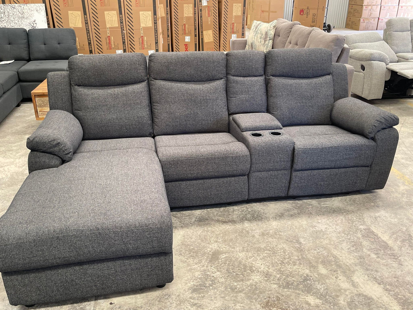 Manhattan 3 Seater Lounge with Recliners - Dark Grey