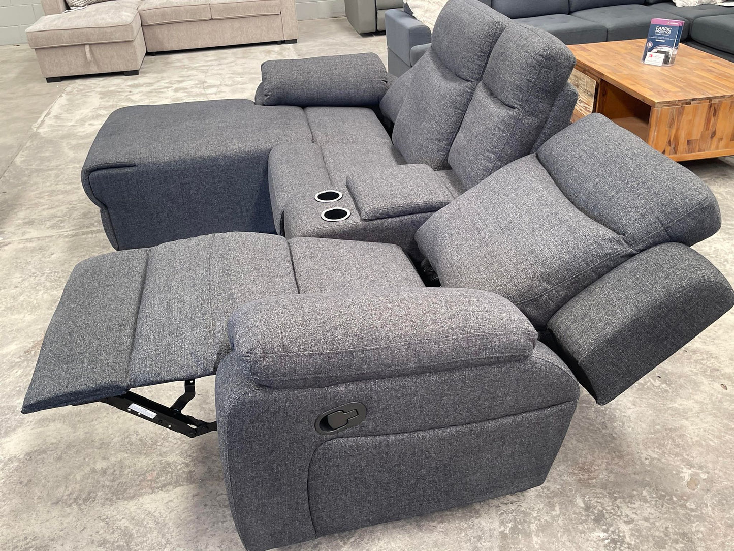 Manhattan 3 Seater Lounge with Recliners - Dark Grey