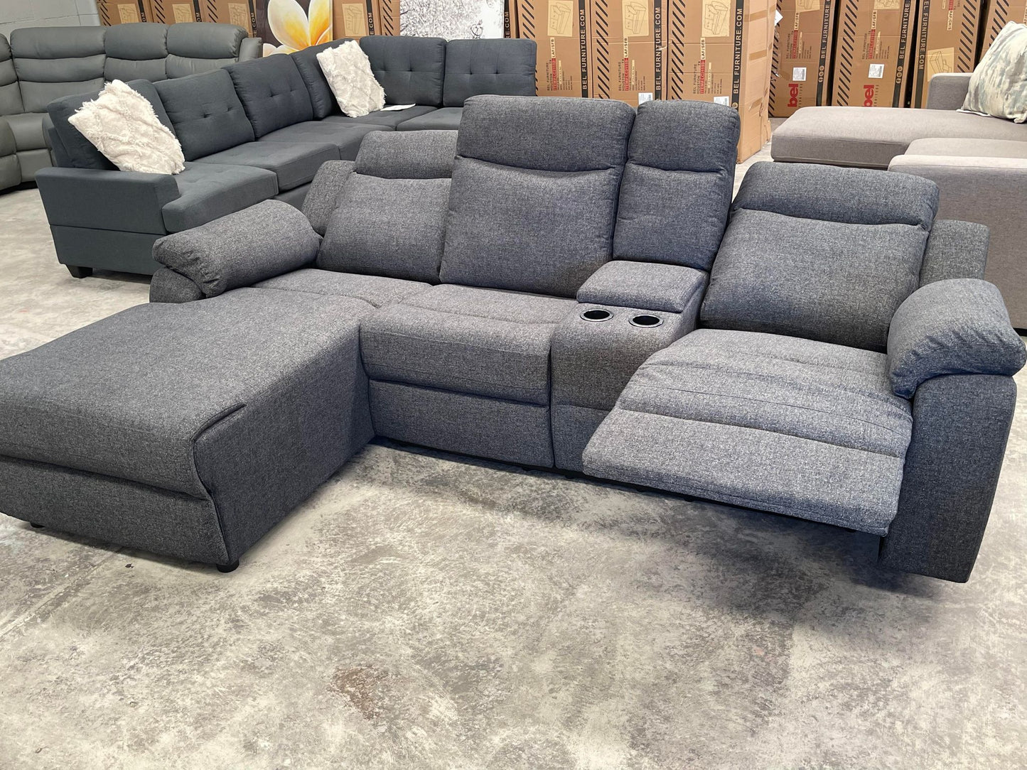 Manhattan 3 Seater Lounge with Recliners - Dark Grey