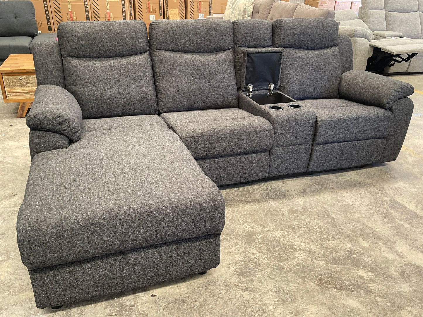 Manhattan 3 Seater Lounge with Recliners - Dark Grey