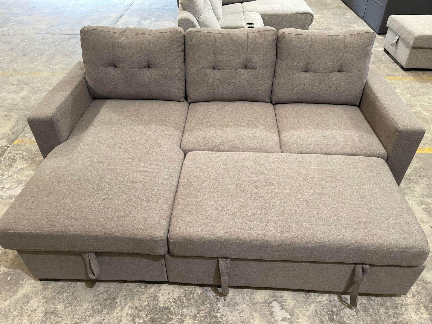 Madison 3 Seater Sofa Bed – Medium Grey - Reversible Chaise & Storage