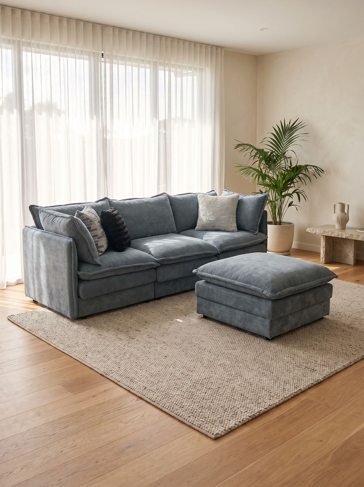 comfortable 3 seater with ottoman