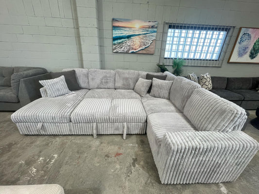 Bear U Shaped Lounge with Sofa Bed & Storage - Grey