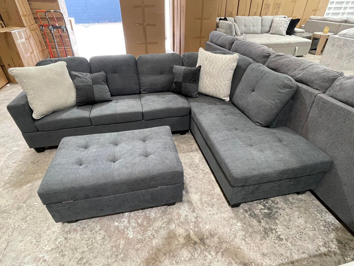 Nubella Dark Grey Lounge with Ottoman & Cupholders