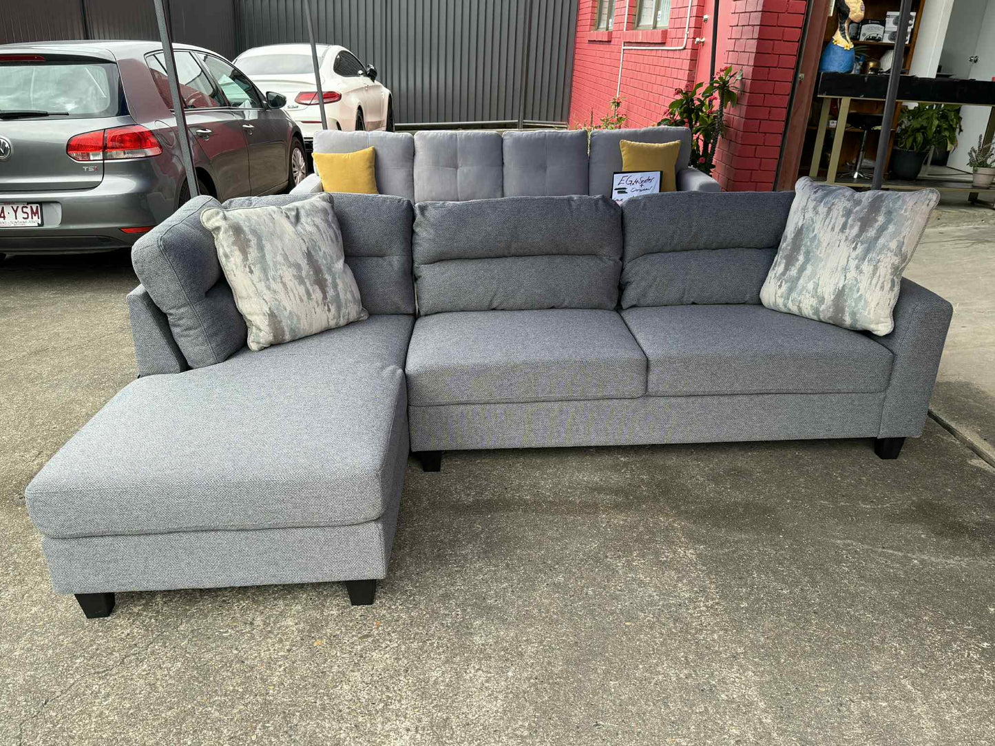 Luna L Shape Chaise Lounge - Dark Grey