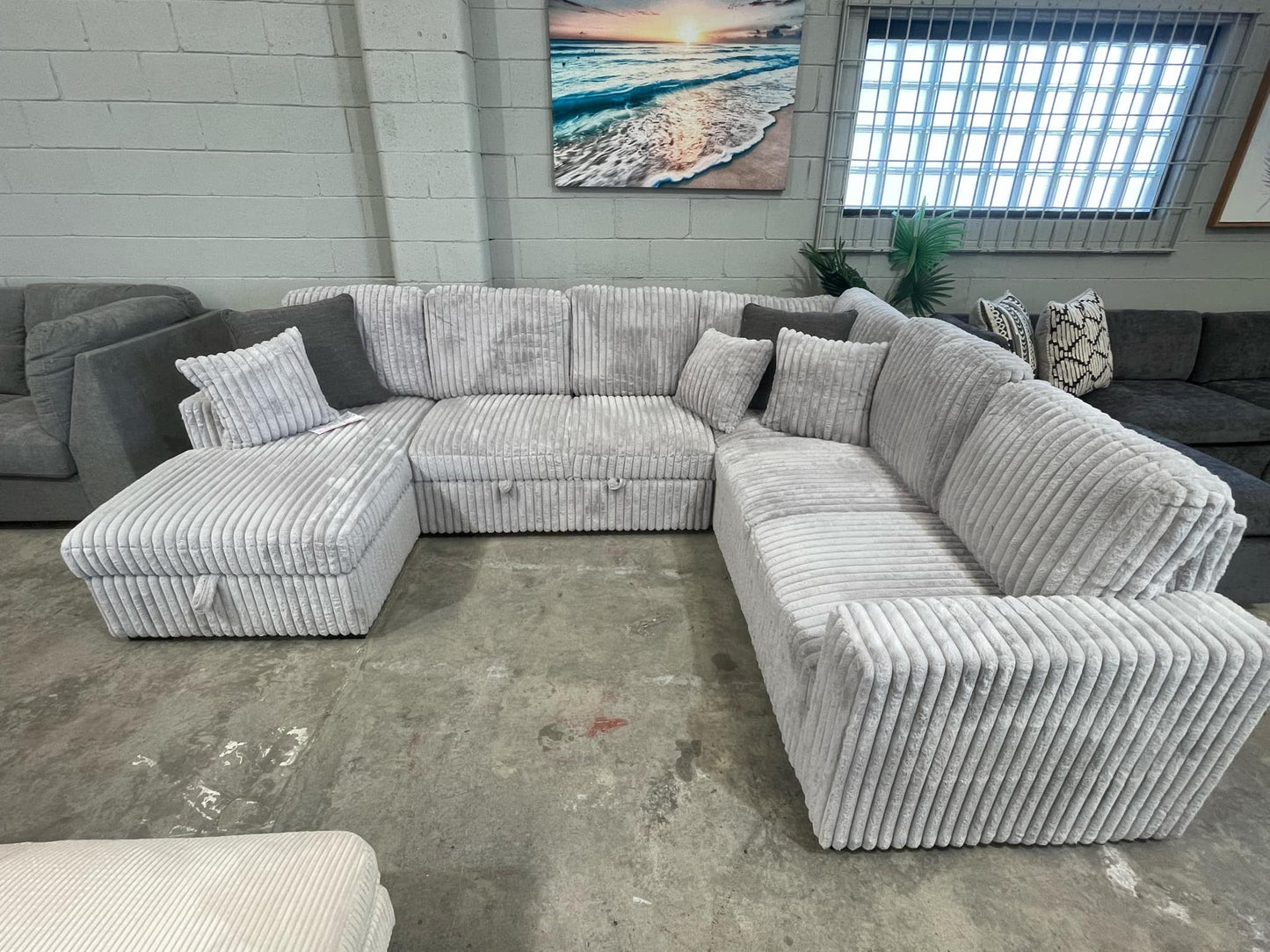Bear U Shaped Lounge with Sofa Bed & Storage - Grey