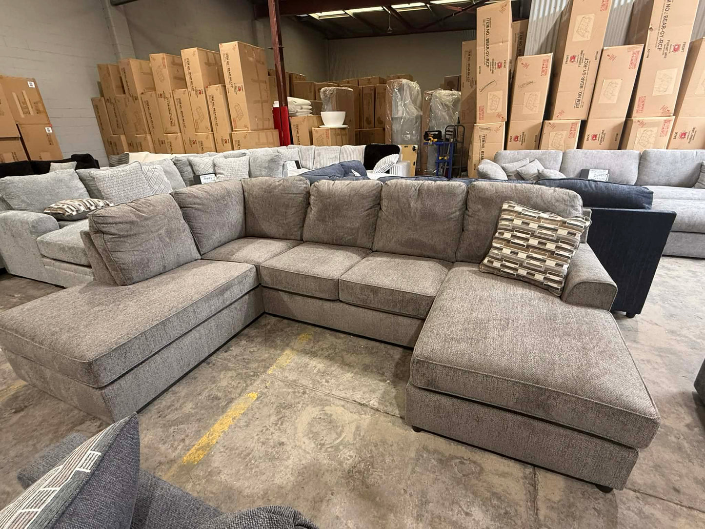 O'Shea Neutral Brown U-Shaped Lounge - Double Chaise