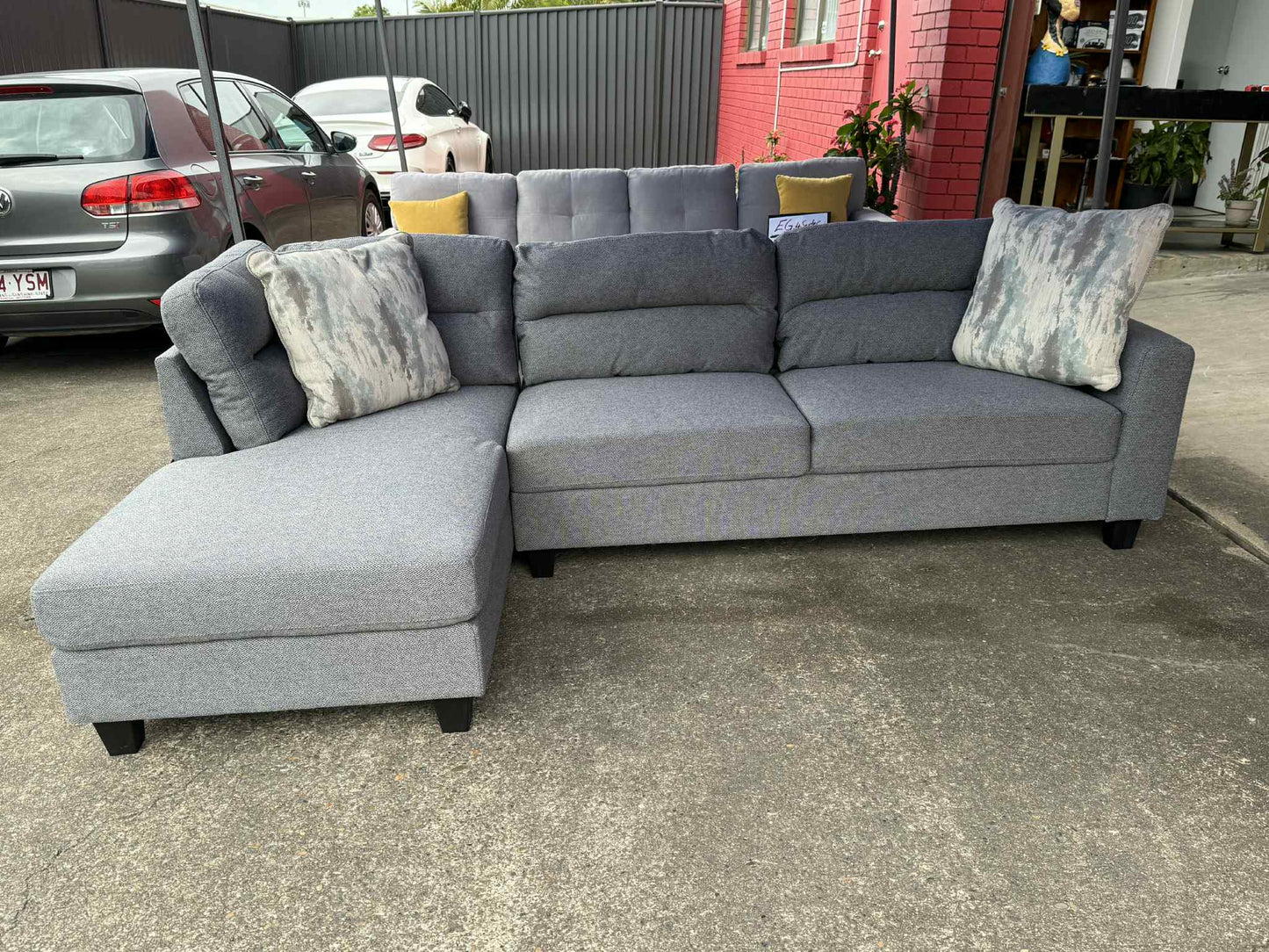 Luna L Shape Chaise Lounge - Dark Grey