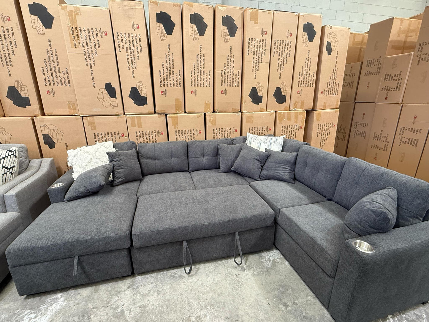 Chelsea U Shape Sofa Bed - Charcoal