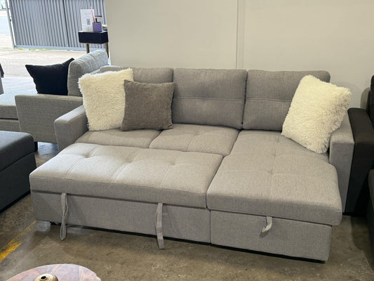 Devlin 3 Seater Sofa Bed – Reversible Chaise & Storage - Light Grey