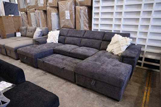 Ordelia Double Chaise Lounge with Sofa Bed & Storage - Dark Grey