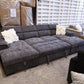 Ordelia Double Chaise Lounge with Sofa Bed & Storage - Dark Grey