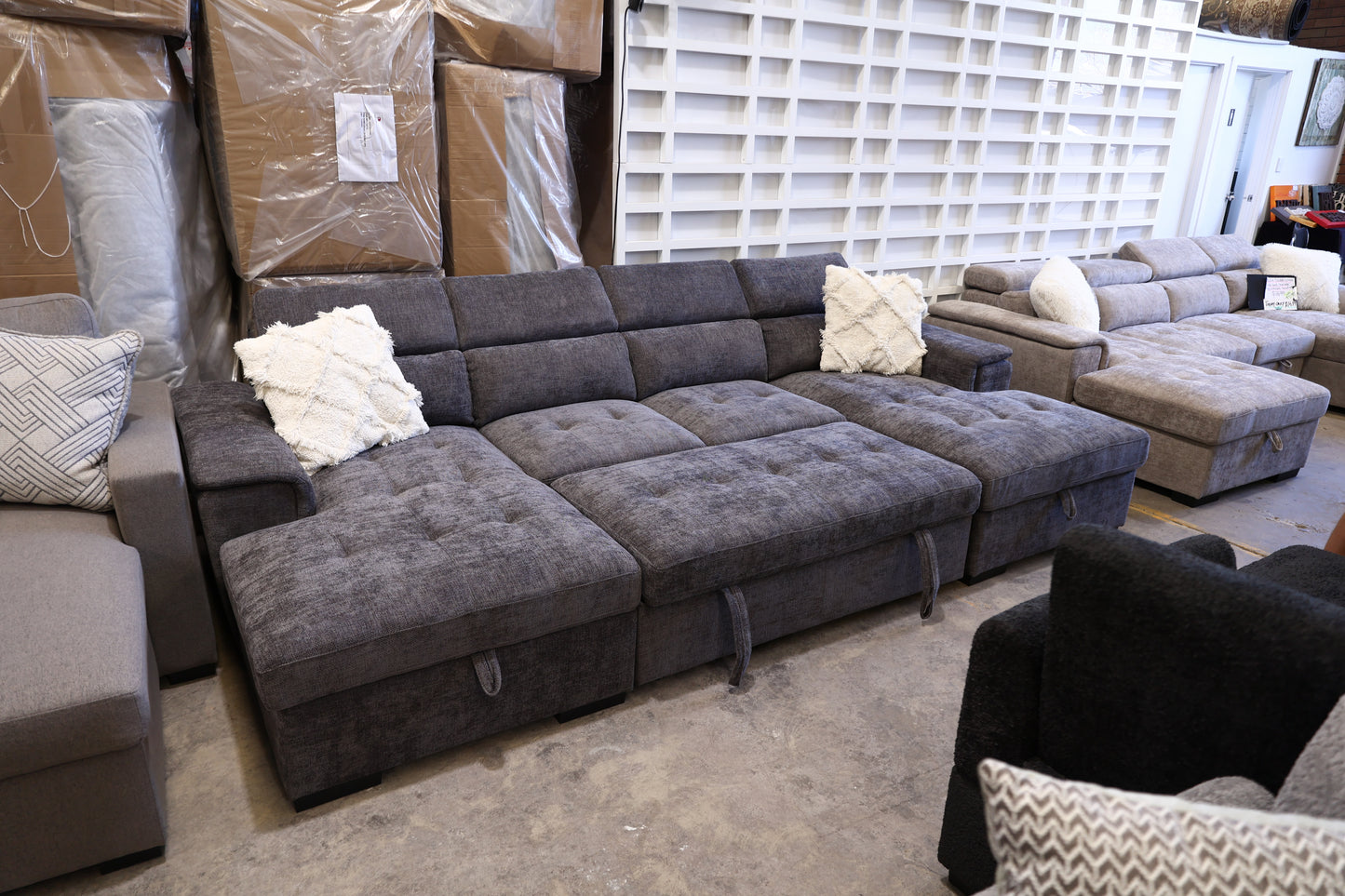 Ordelia Double Chaise Lounge with Sofa Bed & Storage - Dark Grey