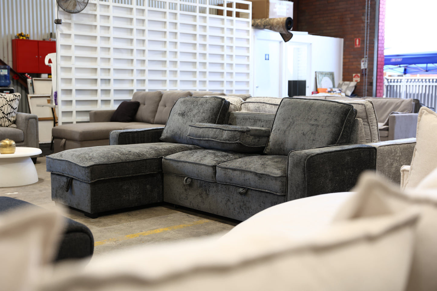 Hansen Reversible Sofa Bed With USB / C Port, Tray With Cup Holders