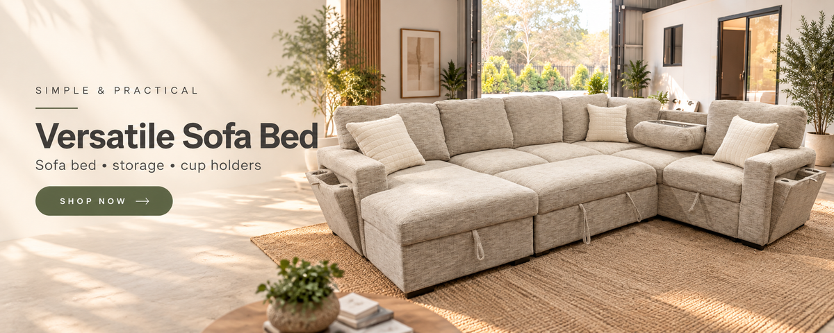 Versatile Sofa Bed. Sofa bed, storage and cup holders. Shop now.