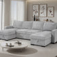 Double Chaise Sofa Bed, Storage, Cupholders USB & C Ports - Silver Grey