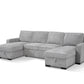 Double Chaise Sofa Bed, Storage, Cupholders USB & C Ports - Silver Grey