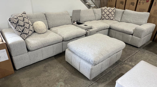 Cloud Modular Lounge with Ottoman & Console USB Cup Holders
