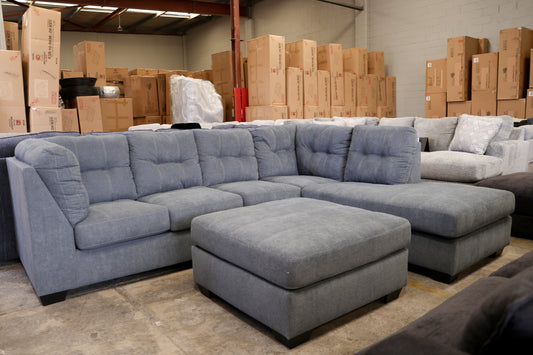 Marlee L-Shaped Lounge with Oversized Ottoman - Grey