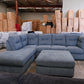 Marlee L-Shaped Lounge with Oversized Ottoman - Denim Blue